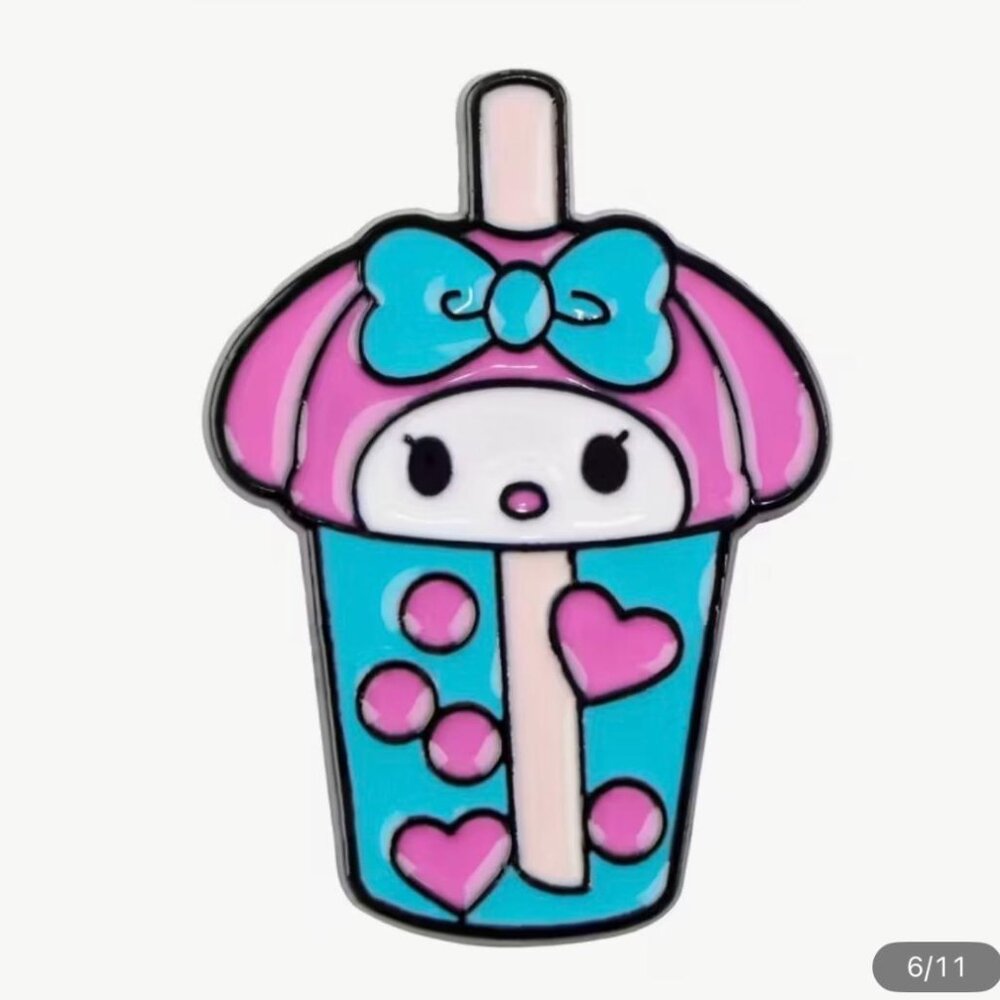 NEW - Pin SET, Boba, Hello Kitty Kuromi Cinnamoroll Pompompurin Melody 6PCS - Picture 4 of 9
